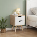 Selma bedside table pine wood in sonoma-white shade 29.7x29.7x45cm - Слика 2