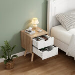 Selma bedside table pine wood in sonoma-white shade 29.7x29.7x45cm - Слика 3