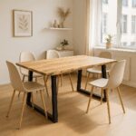 Miles Slim table solid acacia wood 2.5cm in natural shade with black metal legs 140x80x76cm - Слика 2