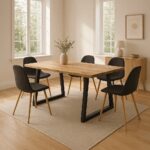 Miles table solid acacia wood thickness 3.7-4cm in natural shade with black metal legs 140x80x76cm - Image 2