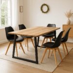 Miles Slim table solid acacia wood in natural shade with black metal legs 160x90x76cm - Слика 2