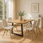 Miles Slim table solid acacia wood in natural shade with black metal legs 180x90x76cm - Слика 2