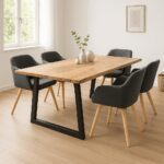 Miles table solid acacia wood 3.7-4cm in natural shade with black metal legs 180x90x76cm - Image 2