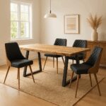 Miles table solid acacia wood thickness 3.7-4cm in natural shade with black metal legs 200x96x76cm - Слика 2