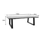 Miles Slim coffee table solid acacia wood in natural shade with black metal legs 115x60x45cm - Image 6