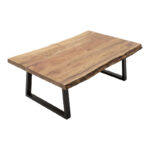 Miles coffee table solid acacia wood thickness 3.7-4cm in natural shade with black metal legs 115x60x45cm - Слика 3