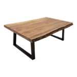 Miles coffee table solid acacia wood thickness 3.7-4cm in natural shade with black metal legs 115x60x45cm - Слика 4