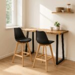 Bar table Miles solid acacia wood 3.7-4cm in natural shade with black metal legs 120x53x97cm - Слика 2