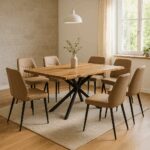 Lenoua table solid acacia wood thickness 3.7-4cm in natural shade with black metal legs 180x90x76cm - Слика 2