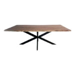 Lenoua table solid acacia wood thickness 3.7-4cm in natural shade with black metal legs 180x90x76cm - Слика 3