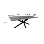 Lenoua table solid acacia wood thickness 3.7-4cm in natural shade with black metal legs 180x90x76cm - Слика 4
