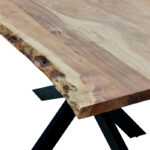 Lenoua table solid acacia wood thickness 3.7-4cm in natural shade with black metal legs 180x90x76cm - Слика 5