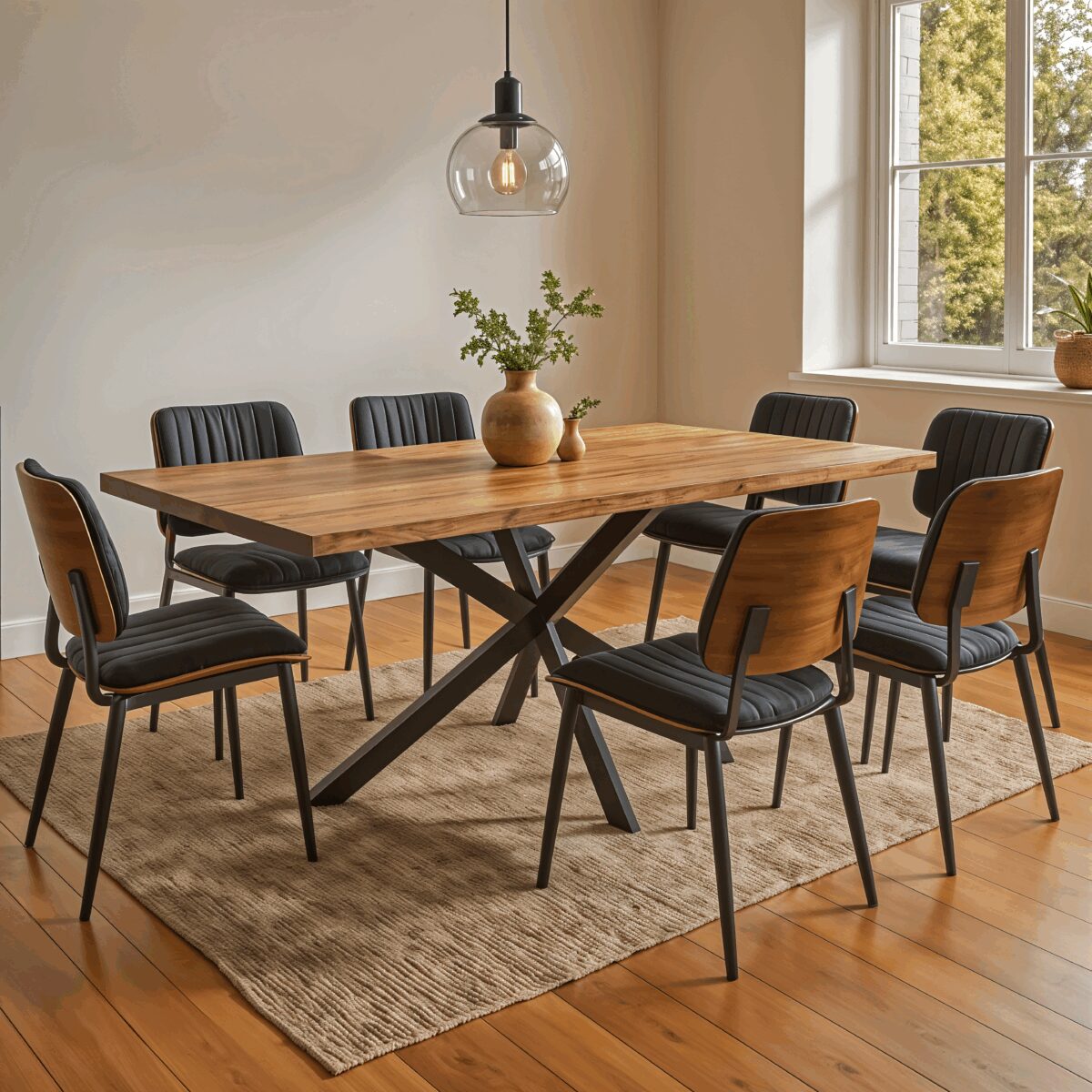 372-000013-1 Miles table solid acacia wood thickness 3.7-4cm in natural shade with black metal legs 200x100x76cm - Слика 2