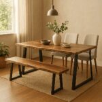 Miles Slim bench solid acacia wood in natural shade with black metal legs 160x40x45cm - Image 2