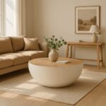 Coffee table Coffelty Inart solid acacia wood - white metal D90x40cm - Image 2