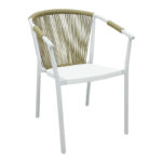 Aluminum armchair Convince stackable with white frame-textilene-pe rattan in natural shade 56x63x82cm