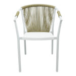 Aluminum armchair Convince stackable with white frame-textilene-pe rattan in natural shade 56x63x82cm - Image 4