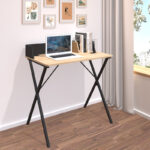 Office desk Zervan in oak color with black metal legs 80x50x84cm - Слика 2