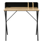 Office desk Zervan in oak color with black metal legs 80x50x84cm - Слика 4