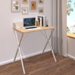 Office desk Zervan in oak color with white metal legs 80x50x84cm - Image 2