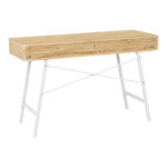 Office desk Yamin in oak color with white metal legs 120x48x76cm - Слика 3