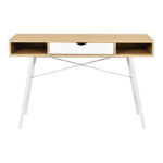 Office desk Yamin in oak color with white metal legs 120x48x76cm - Слика 4