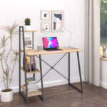 Office desk with shelves Deckstor in oak color with black metal legs 102x50x117cm - Слика 2