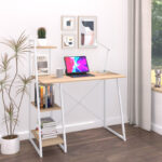 Office desk with shelves Deckstor in oak color with white metal legs 102x50x117cm - Image 2