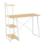 Office desk with shelves Deckstor in oak color with white metal legs 102x50x117cm