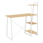 Office desk with shelves Deckstor in oak color with white metal legs 102x50x117cm - Image 3