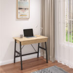 Office desk with drawers Lione in oak color with black metal legs 90x50x75cm - Image 2