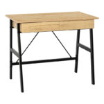 Office desk with drawers Lione in oak color with black metal legs 90x50x75cm