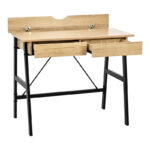 Office desk with drawers Lione in oak color with black metal legs 90x50x75cm - Image 3