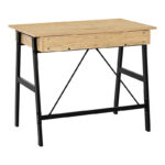 Office desk with drawers Lione in oak color with black metal legs 90x50x75cm - Image 4