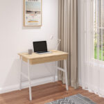 Office desk with drawers Lione in oak color with white metal legs 90x50x75cm - Слика 2
