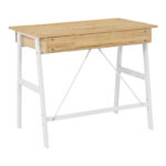 Office desk with drawers Lione in oak color with white metal legs 90x50x75cm - Слика 4