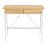 Office desk with drawers Lione in oak color with white metal legs 90x50x75cm - Слика 5