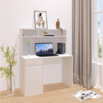 Office desk with shelf Secreta in white color 110x50x135cm - Image 2