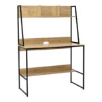 Office desk with shelf Herbey in oak color with black metal leg 100x48x139cm