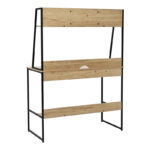 Office desk with shelf Herbey in oak color with black metal leg 100x48x139cm - Image 3