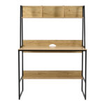 Office desk with shelf Herbey in oak color with black metal leg 100x48x139cm - Image 4