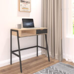 Office desk with shelf and drawer Rezio in oak color with black metal leg 75x45x76cm - Слика 2