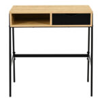 Office desk with shelf and drawer Rezio in oak color with black metal leg 75x45x76cm - Слика 4