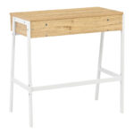 Office desk with shelf and drawer Rezio in oak-white color with black metal leg 75x45x76cm - Image 3