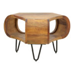Merck table solid sheesham wood in walnut color with black metal legs D55x38cm - Слика 3