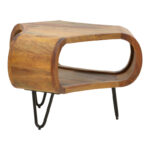 Merck table solid sheesham wood in walnut color with black metal legs D55x38cm - Слика 4