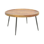 Маса Таволо, од цврсто шишам дрво во боја на орев со црни метални ногарки, Φ75x39 см