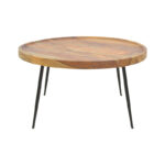 Tavolo table, solid sheesham wood in walnut color with black metal legs, Φ75x39cm - Слика 3