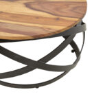 Monar table, solid sheesham wood in walnut color with black metal legs, Φ60x30cm - Image 4