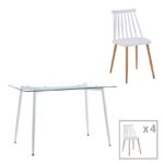 Quana-Aurora I dining table set of 5 pieces in transparent-white shade 120x70x75cm